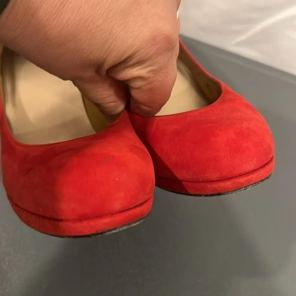 St. John Red Suede Pumps - Size 7 - Classic Platform High Heel Shoes